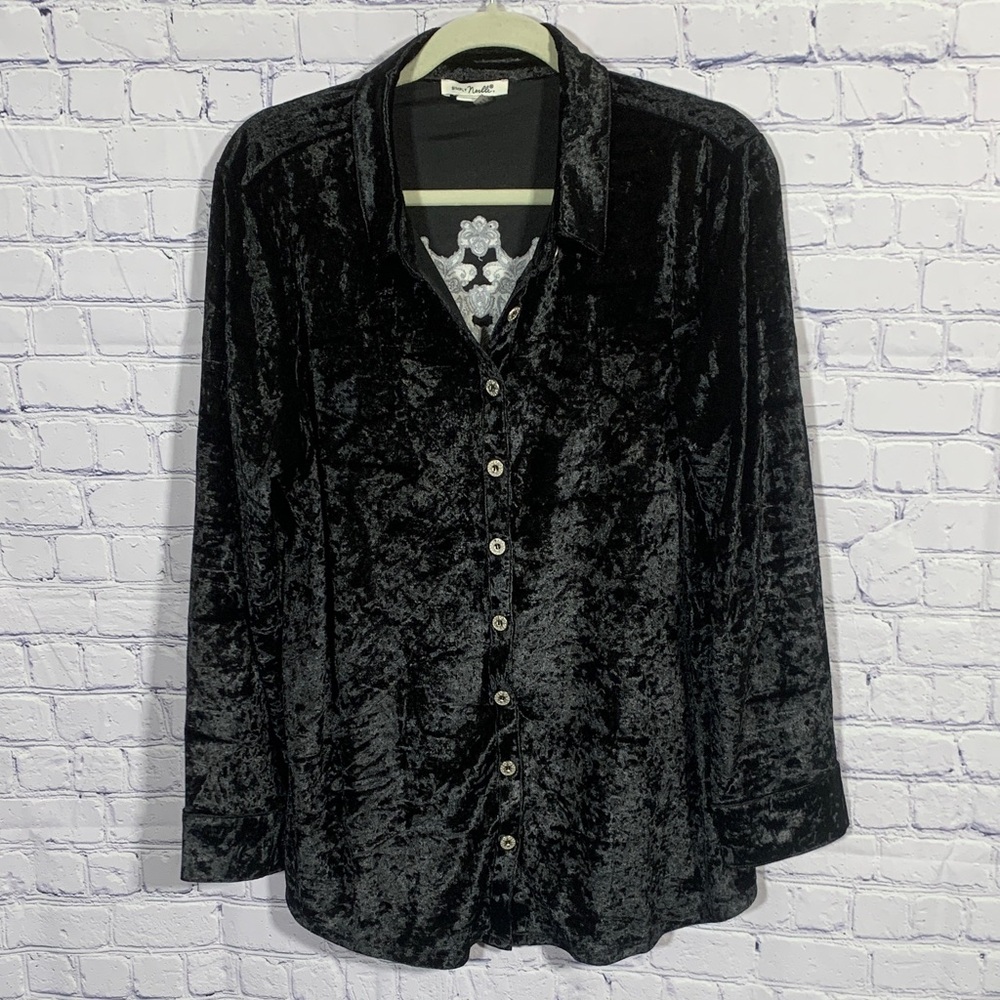 Simply Noelle Womens Crushed Velvet Button Down Black LFairy Grunge Whimsigoth